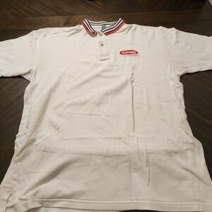 Mens White Crayola Vintage Polo Short-Sleeve Collared Size Large Logo Comfort